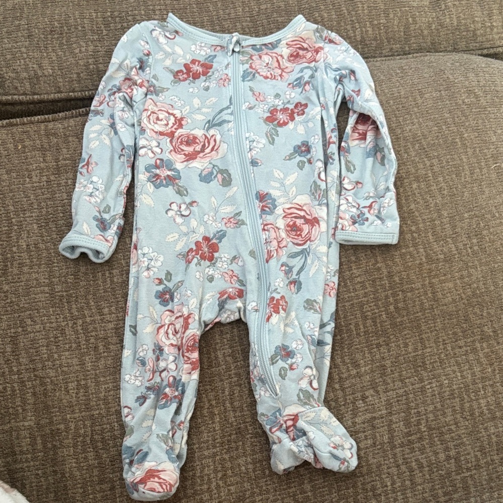 Charming Floral Kids Footie in Blue and Pink